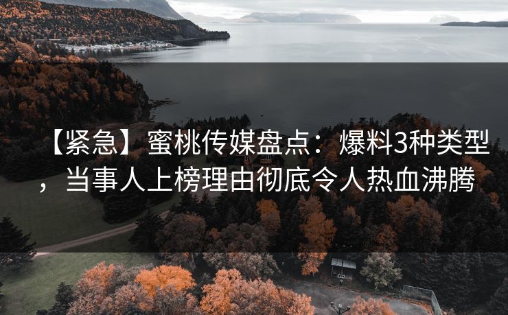 【紧急】蜜桃传媒盘点：爆料3种类型，当事人上榜理由彻底令人热血沸腾