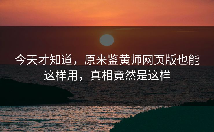 今天才知道，原来鉴黄师网页版也能这样用，真相竟然是这样