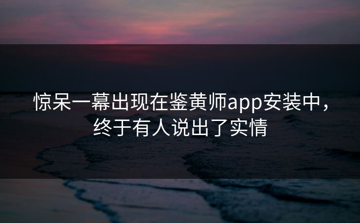 惊呆一幕出现在鉴黄师app安装中，终于有人说出了实情