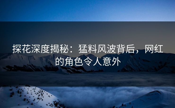 探花深度揭秘：猛料风波背后，网红的角色令人意外