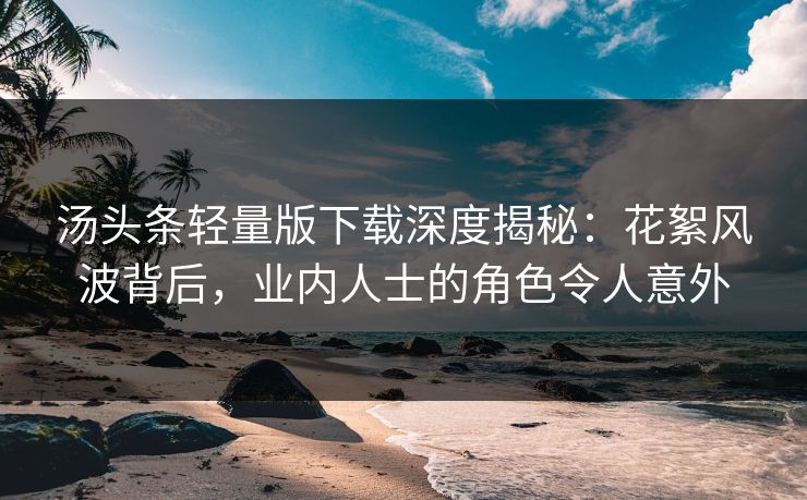 汤头条轻量版下载深度揭秘：花絮风波背后，业内人士的角色令人意外