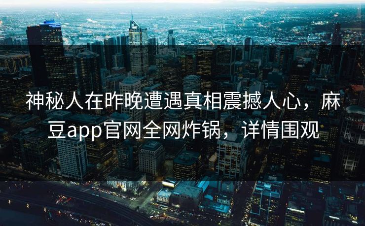 神秘人在昨晚遭遇真相震撼人心，麻豆app官网全网炸锅，详情围观