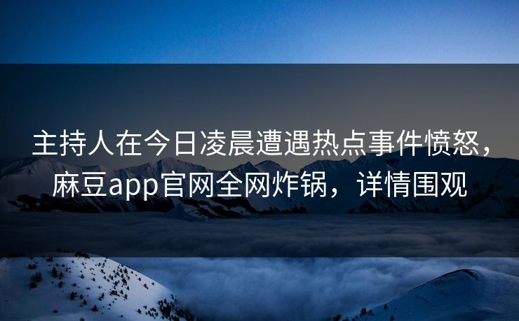 主持人在今日凌晨遭遇热点事件愤怒，麻豆app官网全网炸锅，详情围观