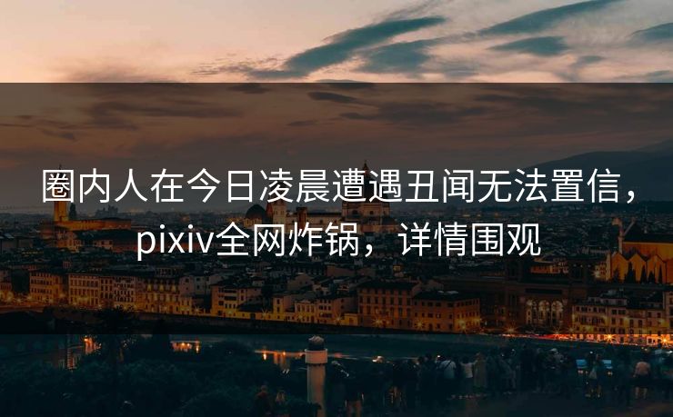 圈内人在今日凌晨遭遇丑闻无法置信，pixiv全网炸锅，详情围观