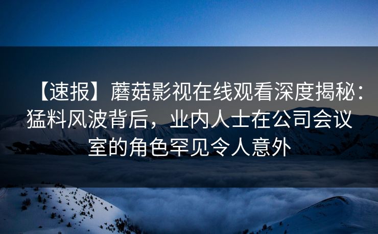 【速报】蘑菇影视在线观看深度揭秘：猛料风波背后，业内人士在公司会议室的角色罕见令人意外