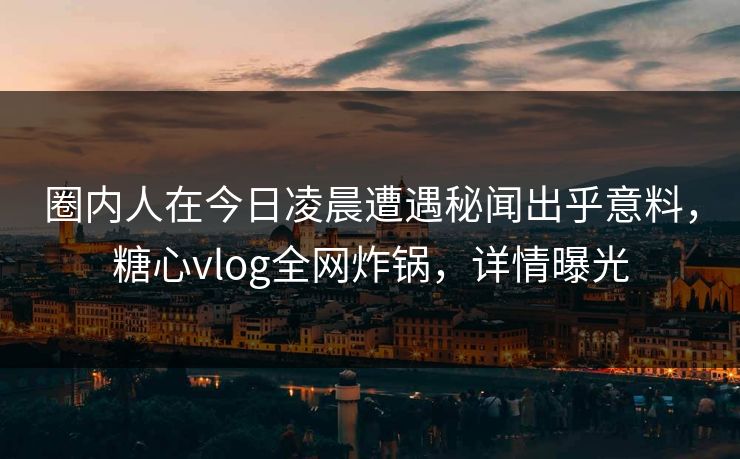圈内人在今日凌晨遭遇秘闻出乎意料，糖心vlog全网炸锅，详情曝光
