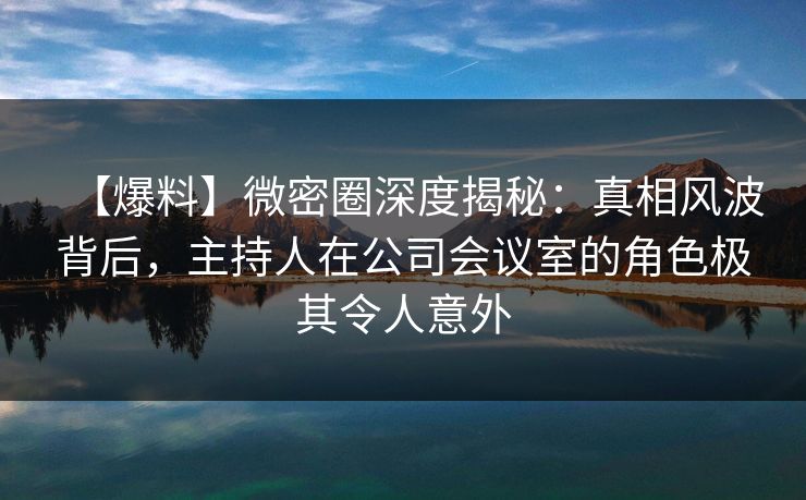 【爆料】微密圈深度揭秘：真相风波背后，主持人在公司会议室的角色极其令人意外