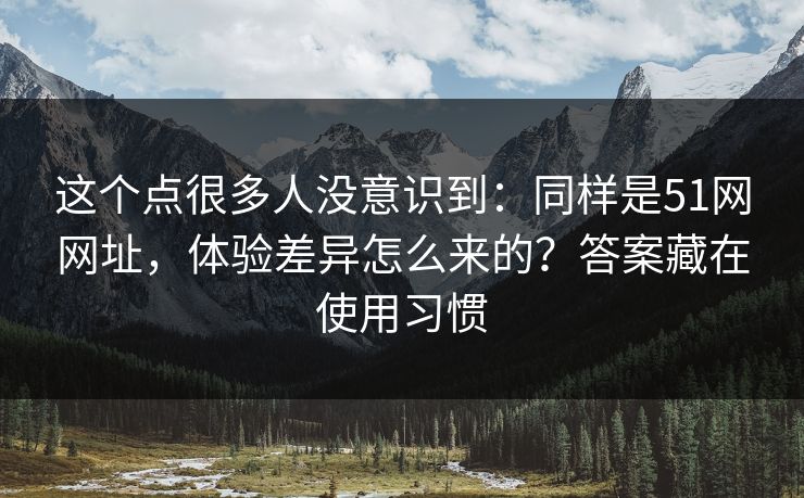 这个点很多人没意识到：同样是51网网址，体验差异怎么来的？答案藏在使用习惯