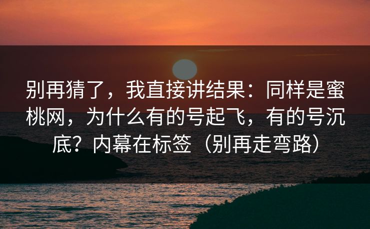 别再猜了，我直接讲结果：同样是蜜桃网，为什么有的号起飞，有的号沉底？内幕在标签（别再走弯路）