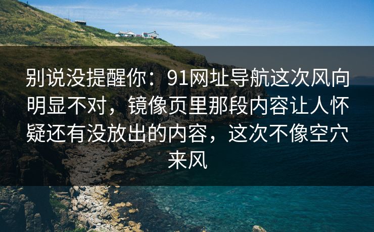 别说没提醒你：91网址导航这次风向明显不对，镜像页里那段内容让人怀疑还有没放出的内容，这次不像空穴来风